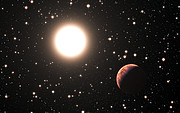 Impressão artística de um exoplaneta em órbita de uma estrela no enxame Messier 67