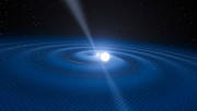 Vue d'artiste du pulsar PSR J0348+0432 et de sa compagne naine blanche
