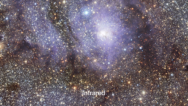 IR/visible crossfade of the Lagoon Nebula (Messier 8)