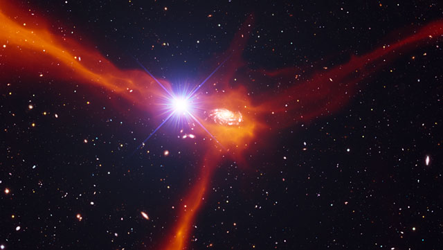 Zoom of an artist's impression of a galaxy accreting material from its surroundings